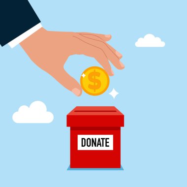  El ve para dolu bağış kutusu düz dizayn izole edildi. Düz biçimli modern vektör illüstrasyonu