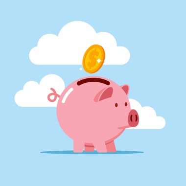 Bozuk para ikonu vektör illüstrasyon tasarımlı domuz kumbarası