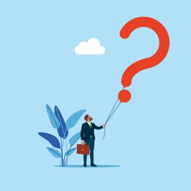  Adamın elinde soru işareti var. Düz biçimli modern vektör illüstrasyonu