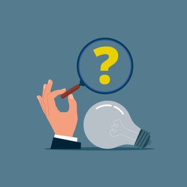  Soru işaretlerini analiz et. Cevabı bul. Düz biçimli modern vektör illüstrasyonu