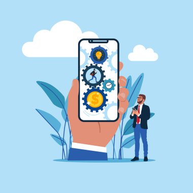 Cep telefonu. İş, finans. Modern düz vektör illüstrasyonu