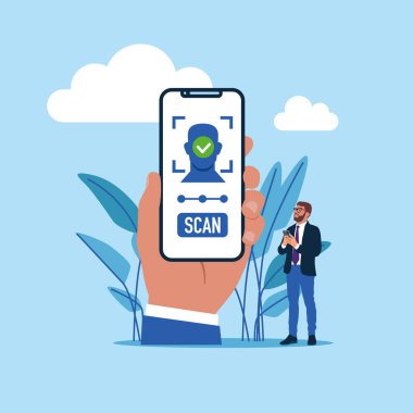  Barkod tarama uygulaması. Düz biçimli modern vektör illüstrasyonu 