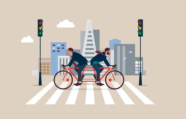 Conflit Affaires Les Gens Affaires Sur Même Vélo Mais Dans — Image vectorielle