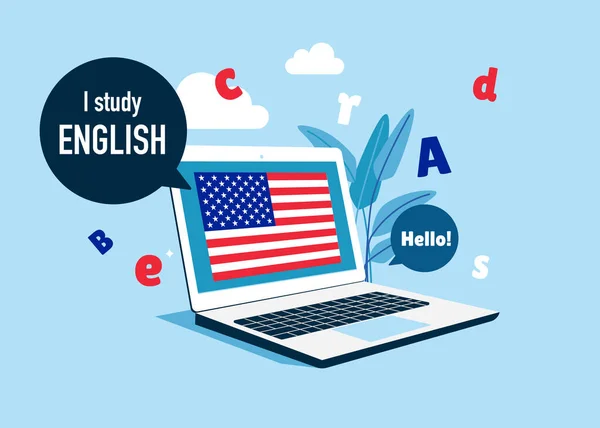 Educación Línea Escuela Idiomas Educación Línea Tutor Lengua Inglesa Hablante — Vector de stock