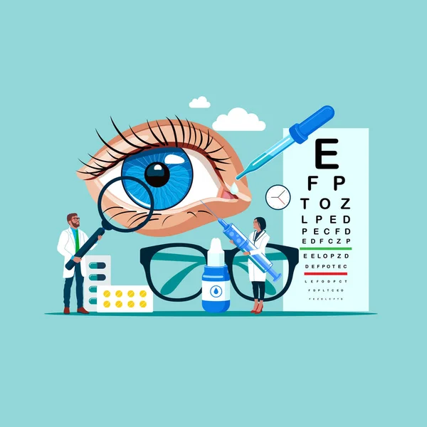 Офтальмологічна Операція Лікування Захворювань Очей Окулісти Перевіряють Зір Пацієнта Лікар — стоковий вектор