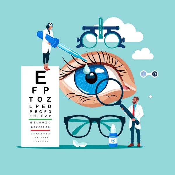 Pacient Krátkozrakost Prozíravé Zaměření Korekční Léčbu Pilulky Kapky Brýle Moderní — Stockový vektor