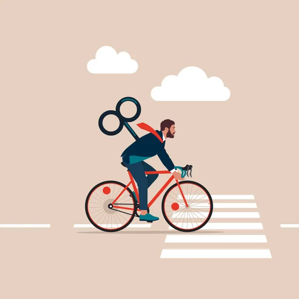 Homme Affaires Commuter Avec Vélo Voyager Avec Clé Liquidation Illustration — Image vectorielle