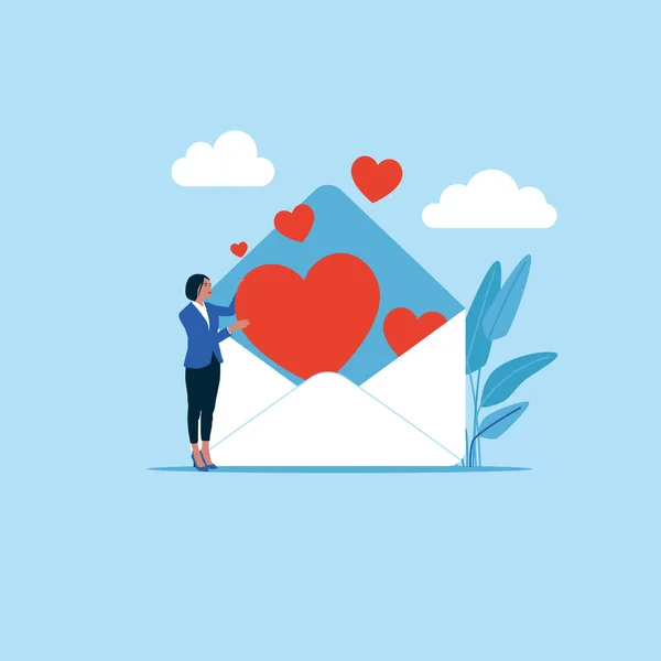 Mulher Recebendo Mensagem Amor Conceito Dia Dos Namorados Ilustração Vetorial —  Vetores de Stock