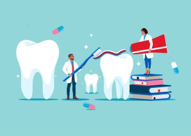 Dentist Care of  Tooths with Toothbrush and tooth paste. Dental Clinic Concept. Dental care. Flat Vector Illustration clipart