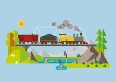 Demiryolu tren vektörü illüstrasyon düz simge tasarımı