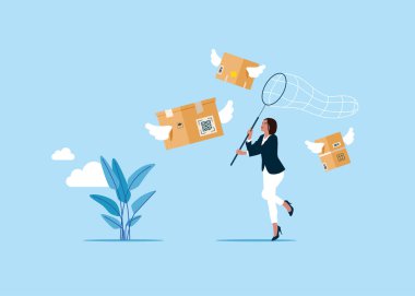 Karton bir kutu. Çevrimiçi teslimat servisi, hızlı kargo sevkiyatı. Düz vektör illüstrasyonu