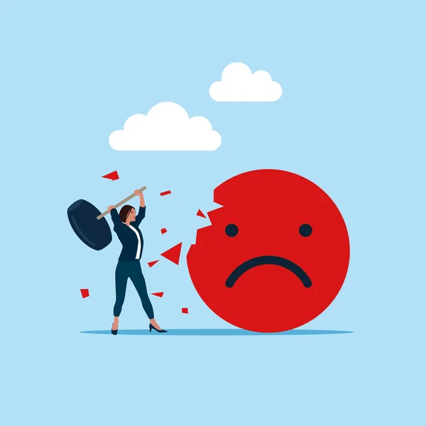 Empresária Usa Marreta Ataque Emoji Sinal Boa Revisão Para Produto — Vetor de Stock