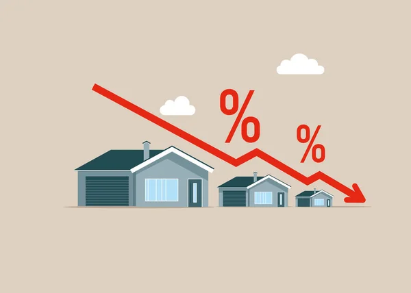 stock vector Real estate investment, housing price rising fall. Decrease home loan interest rates on real estate, investments. Flat vector illustration