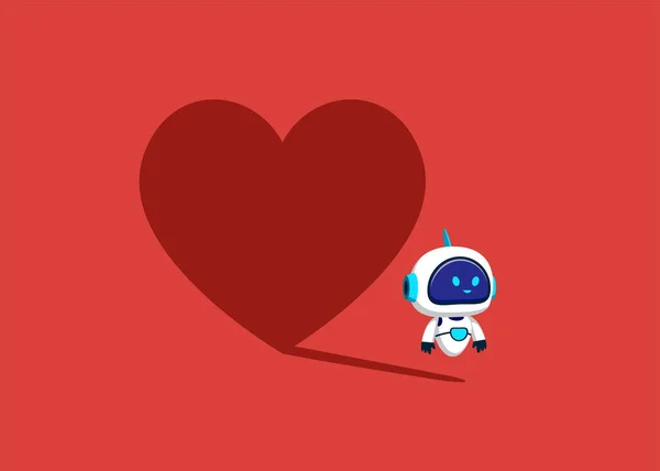 stock vector Robot with artificial intelligence dreams of to be loved. Confident handsome new cyborg standing heart shadow concept illustration.