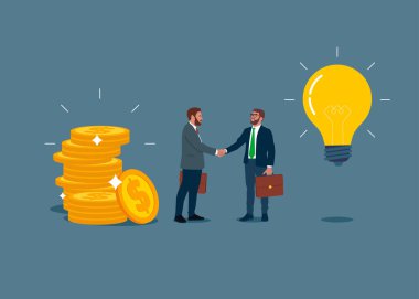 Yaratıcı projelere ve yeniliğe finansal yatırımlar. İş, Şirket, Fon, Altın. Düz vektör illüstrasyonu.