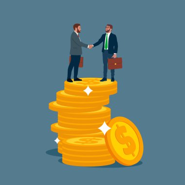 El sıkışma ve anlaşma. İş, Şirket, Fon, Altın. Yaratıcı projelere ve yeniliğe finansal yatırımlar. Düz vektör illüstrasyonu.