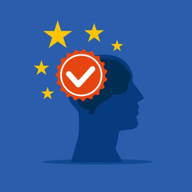 Kaliteyi kontrol etmek ve sertifika vermek için kalite kontrol. Düşünce görüntülerinin siluetleri. Vektör illüstrasyonu