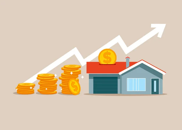 Investir Dinheiro Propriedades Empréstimo Hipotecário Poupança Dinheiro Moedas Para Comprar — Vetor de Stock