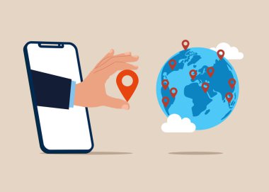 Küresel iş büyümesi. İnternet üzerinden açık şirket şubeleri. Düz vektör illüstrasyonu.