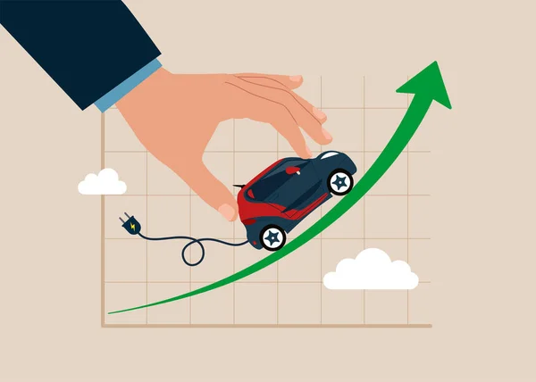 Επιχειρηματίας Παίζει Ηλεκτρικό Αυτοκίνητο Για Την Αύξηση Του Πράσινου Γράφημα — Διανυσματικό Αρχείο
