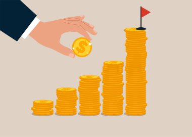 Finansal hedefe ulaşmak için tasarrufa başlayın. Düz vektör illüstrasyonu