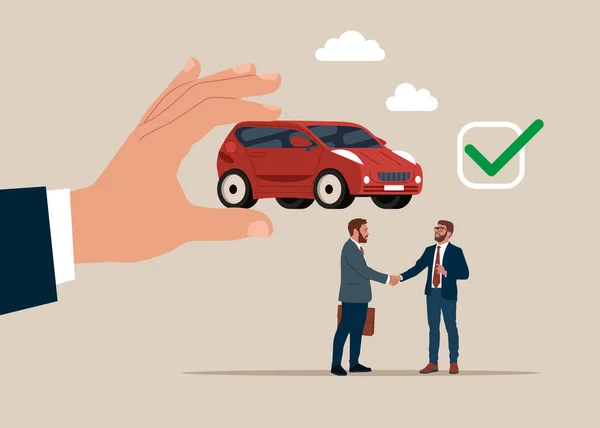 Επιχειρηματίες Κάνουν Χειραψία Μετά Συμφωνία Αγοράστε Και Διαλέξτε Αυτοκίνητο Ασφαλής — Διανυσματικό Αρχείο