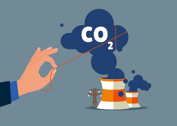 stock vector Holding pulling the Carbon, Reducing CO2 Level. Stop air pollution, co2, ecological problems. Vector illustration