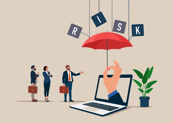 Affärsmän Med Rött Paraply Skyddar Mot Risker Skydd Säkerhet Fara — Stock vektor