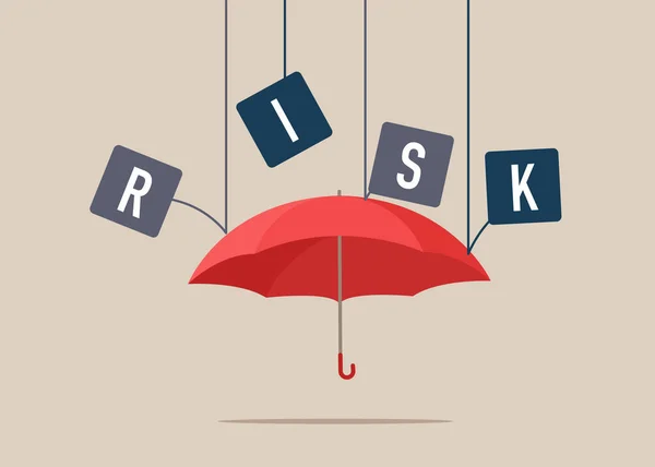 Красный Зонтик Защищает Риска Защита Безопасность Опасность Защита Идея Плоская — стоковый вектор