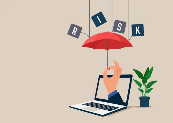 Piros Esernyőt Tartó Laptopon Keresztül Véd Kockázattól Védelem Biztonság Veszély — Stock Vector