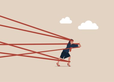 Kadın tüm çabasıyla kaçmaya çalışıyor. Zor bir iş. Vektör illüstrasyonu