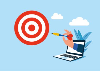 Hedef, finansal büyüme, kâr, satış. Düz vektör illüstrasyonu