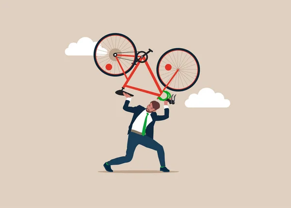 Επιχειρηματίας Μεταφέρουν Ποδήλατο Σύγχρονη Διανυσματική Απεικόνιση Επίπεδο Στυλ — Διανυσματικό Αρχείο