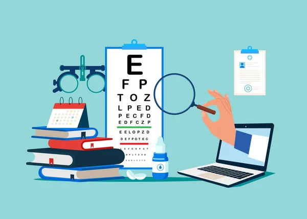 Eye Examination Eye Drop Ophthalmologist Online Doctor Eyesight Check Flat — Stock Vector