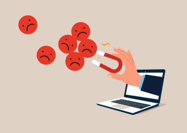 Laptopla ilgili kötü eleştiriler, olumsuz eleştiriler, kötü şöhret, düşük reytingler. Düz vektör illüstrasyonu