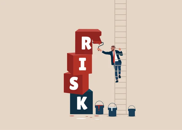 Geschäftsmann Malen Einen Würfelblock Auf Stapel Mit Dem Wort Risk — Stockvektor