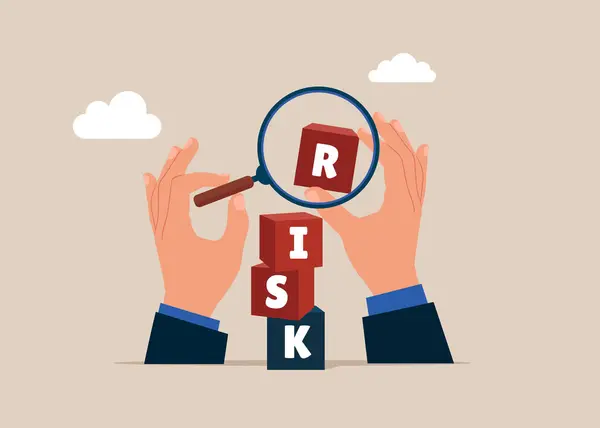 Kezek Nagyítóval Köbméter Verem Szó Risk Kockázatkezelés Ellenőrzés Vagy Értékelés — Stock Vector