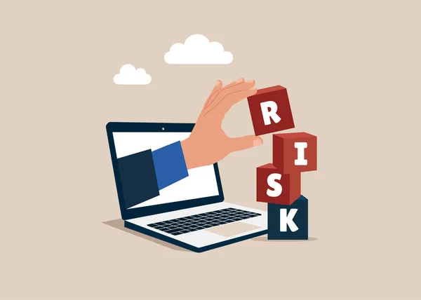 Computer Collects Pyramid Cubic Stack Word Risk Vector Illustration — Stock Vector