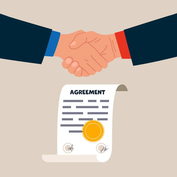 Zakenman Schudden Hand Ondertekening Zakelijke Overeenkomst Document Zakelijke Deal Overeenkomst — Stockvector