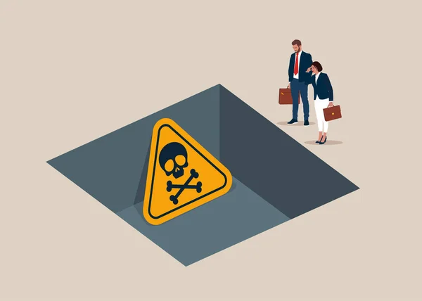 Les Gens Affaires Regardant Signe Danger Coulé Dans Écart Illustration — Image vectorielle