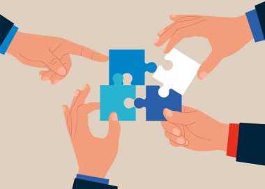 Bulmaca elementleri bağlanıyor. Takım çalışması konsepti. Vektör illüstrasyonu