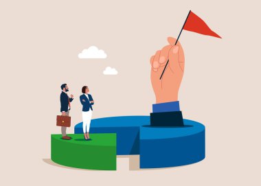 Turta grafiğinde el ele tutuşan bayrak rakipleri yener. Vektör illüstrasyonu