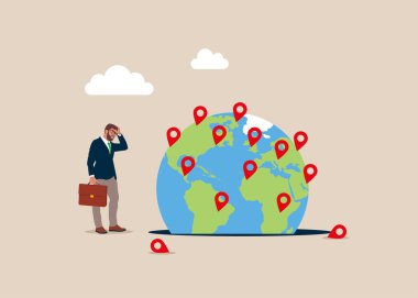 Başarısız küresel iş büyümesi, yetersiz şirket şubeleri, dünya çapında kriz. Düz vektör illüstrasyonu