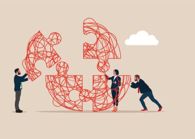 İş karmaşası, iletişim eksikliği, belirsiz bilgiler. Belirsiz bilgi. Vektör illüstrasyonu