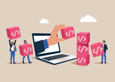 Bilgisayar programlama, yazma uygulaması, geliştirici kodlaması. Web sitesi kodlaması. Programlama kodu. Vektör illüstrasyonu