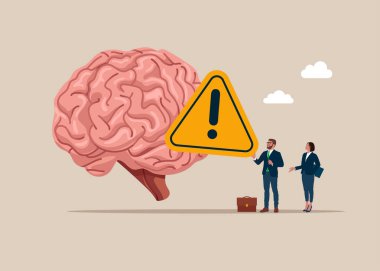 Büyük bir olay ve ünlem işareti düşünüyorum. Cerebrum tehlikede. Düz biçimli vektör illüstrasyonu