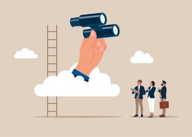 İş fırsatları için başarı merdiveni, yeni bir iş aramak, liderlik keşfi. Düz vektör illüstrasyonu