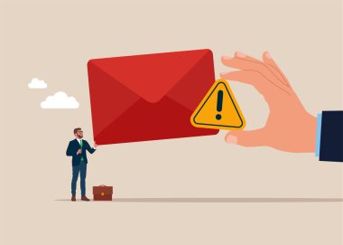 Infection by E-mail. Email scam, hacked computer - IT security. Flat vector illustration