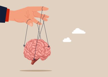 Beyni kontrol etmek için kukla ipi. Düz vektör illüstrasyonu