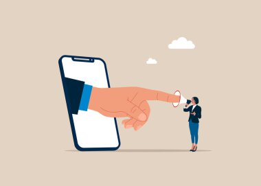 Para karşılığı ses. Dinlemeyi reddediyor. Parmak tıkaçları megafon konuşuyor. Düz vektör illüstrasyonu